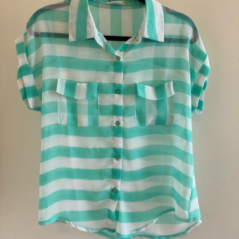Aqua Sheer Striped Blouse